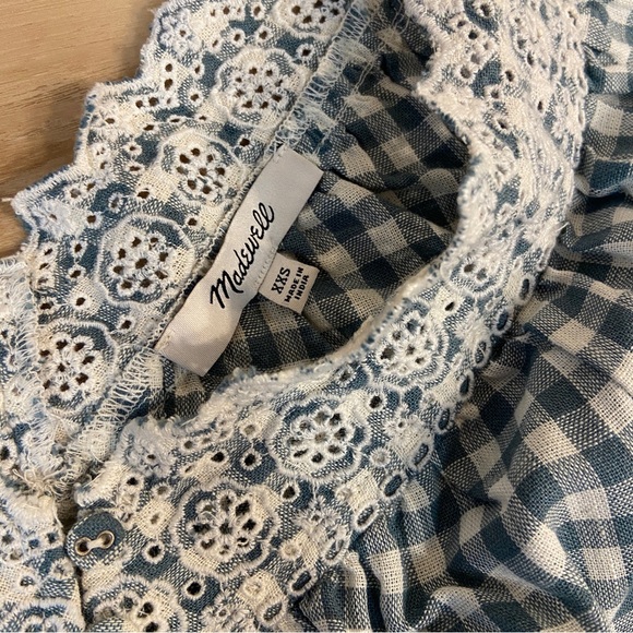 Madewell Top Womens XXS Embroidered Linen-Blend Swing Top in Gingham Check - Picture 2 of 9